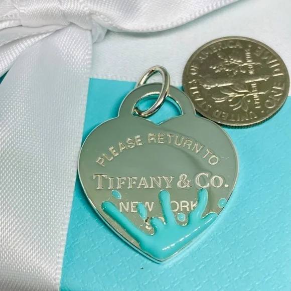 Tiffany & Co. RTT Enamel Splash Heart NWT 925 silver Tiffany Blue RETIRED - Picture 4 of 9